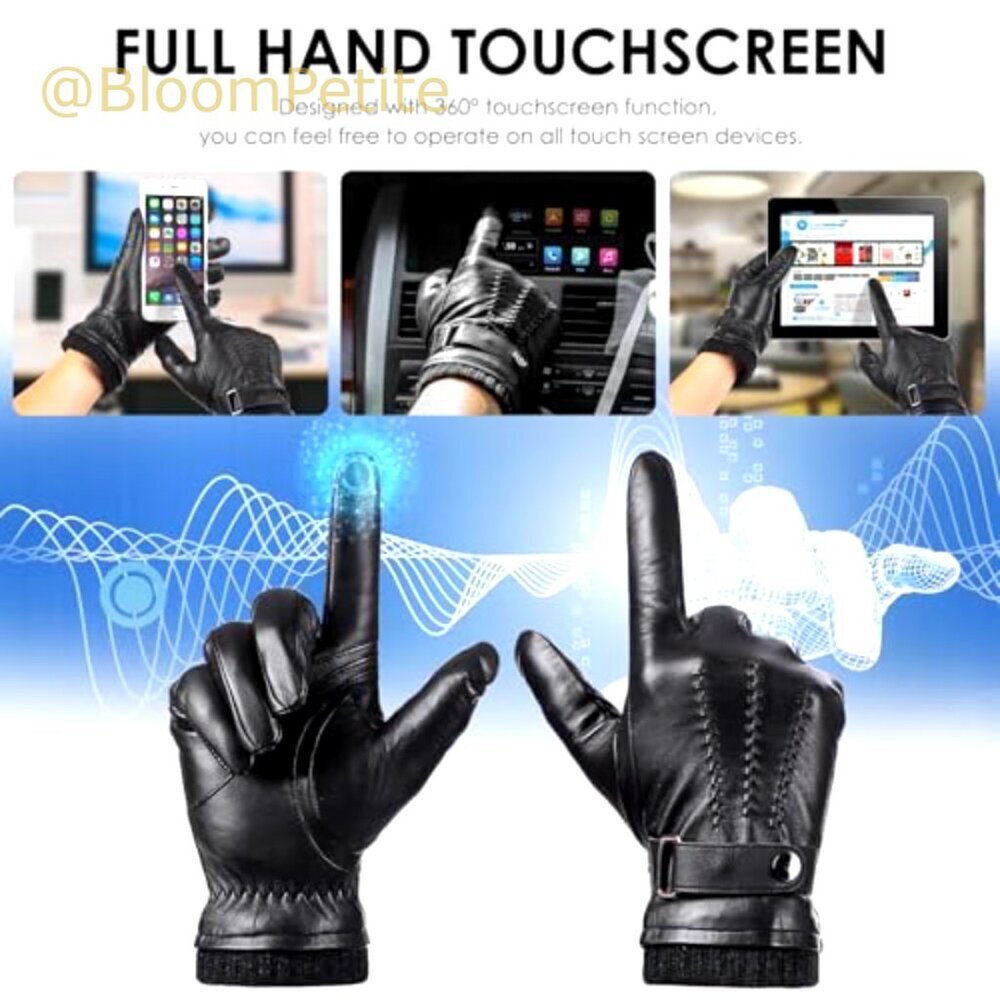 Sheepskin Leather Gloves with Cashmere Lining, Touchscreen Driving Handwear - Picture 3 of 5